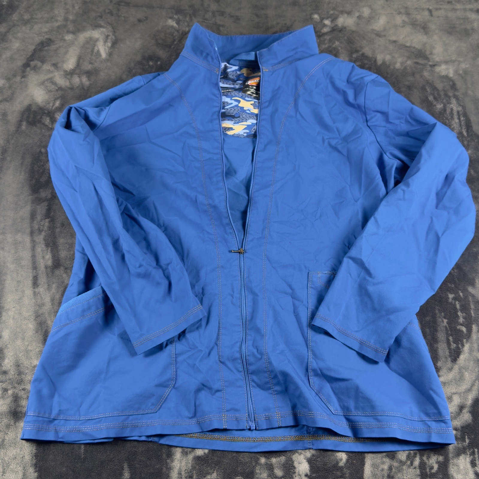 Dickies Scrub Jacket Womens XL Blue Zip Front Camo Trim Pockets 2431