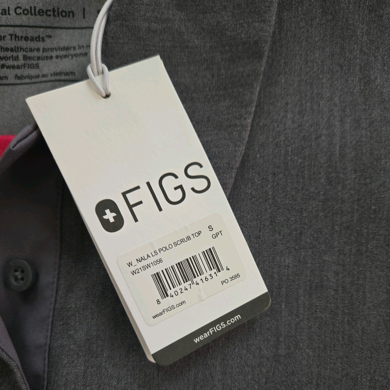 FIGS Scrub Polo Top Nala Women S Small Long Sleeve Graphite Gray NWT
