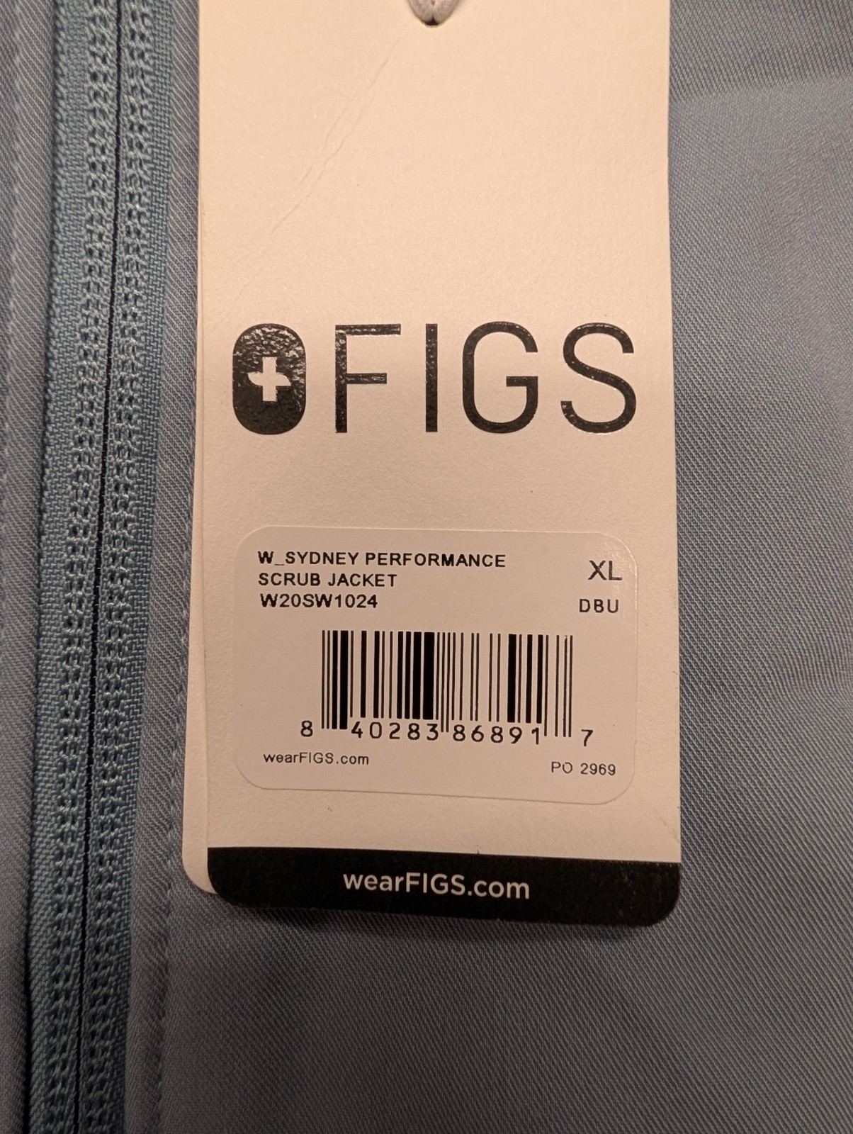 NWT FIGS Sydney Scrub Jacket Dusty Blue Full Zip Womens Size XL “Aya Healthcare”