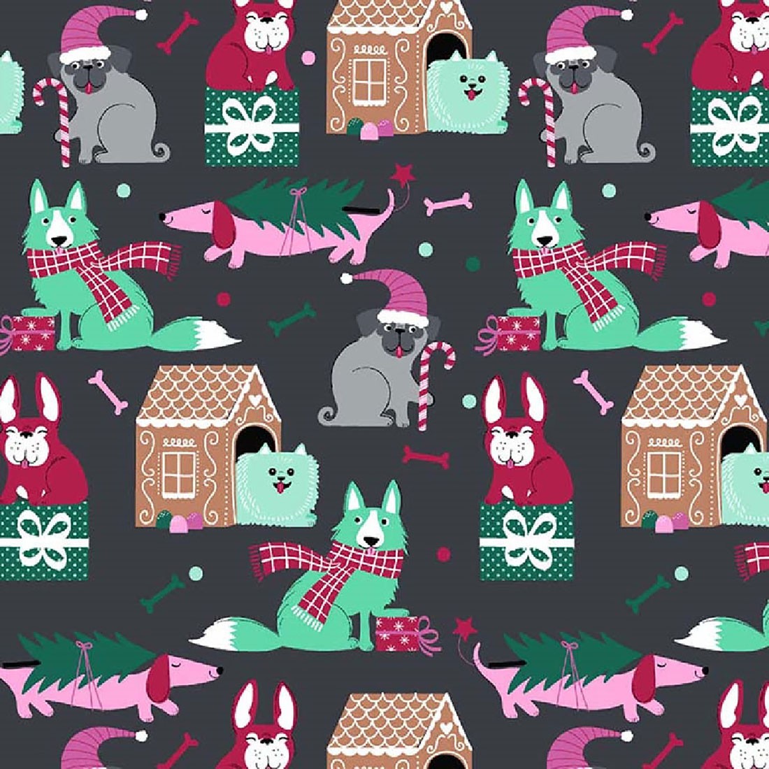 Feliz Naughty Dogs Cherokee Print Christmas Scrubs V Neck Top CK856 FZND