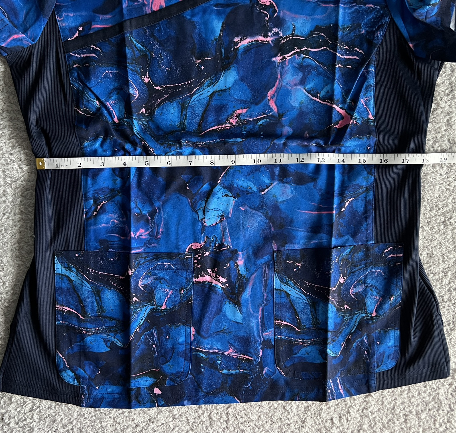 Koi Lite Scrub Top Women’s Sz Medium Blue Marbulous Pinks Marble Stretch Nursing