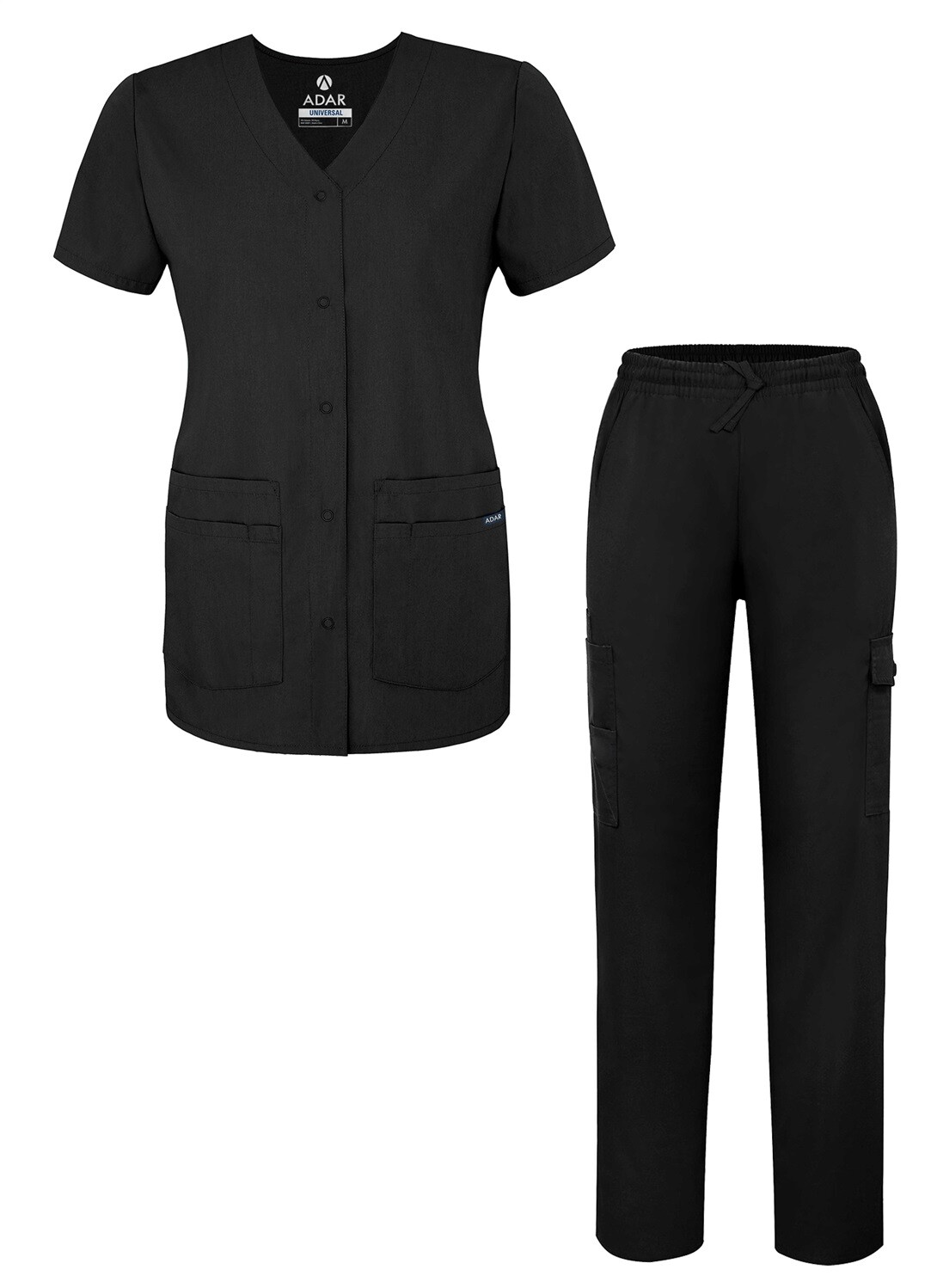 Adar Universal Women’s Scrub Set Snap Front Scrub Top & Multi Pocket Scrub Pants