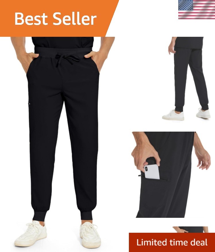 Scrub Pants for Men – Slim Jogger Pants with 5 Pockets, Yoga Waistband, Anti-…