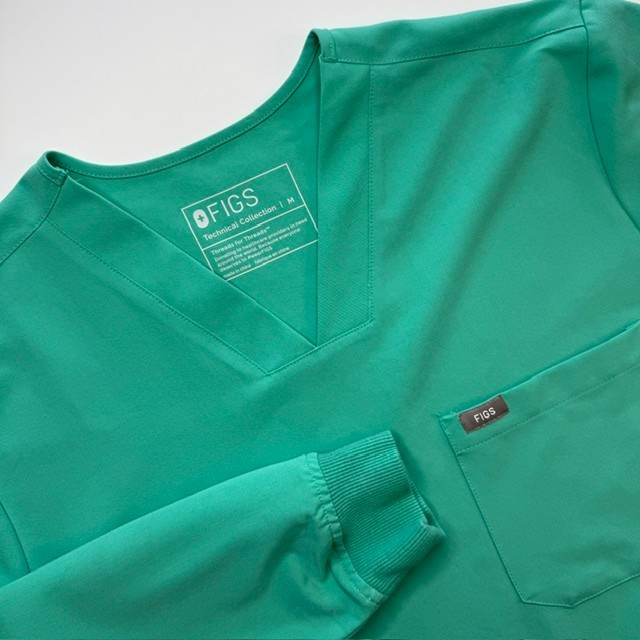 Figs Technical V-Neck Long Sleeve Men’s Medium Green Scrub Top Shirt Pullover