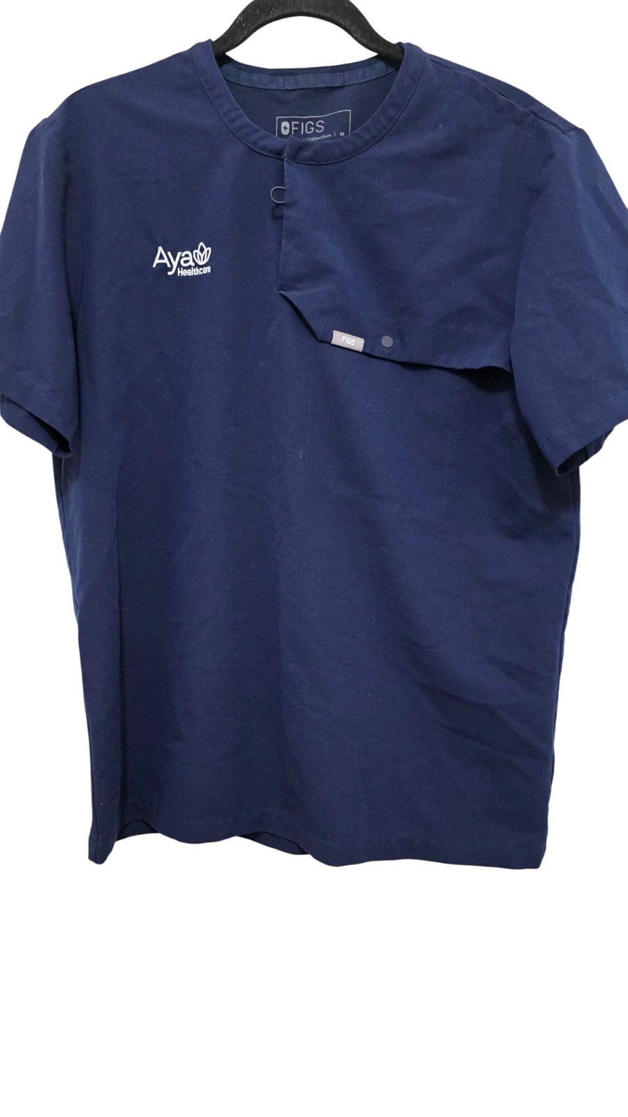Figs Navy Blue Men’s Scrub Top Aya Healthcare Logo Short Sleeve Size M Lightweig