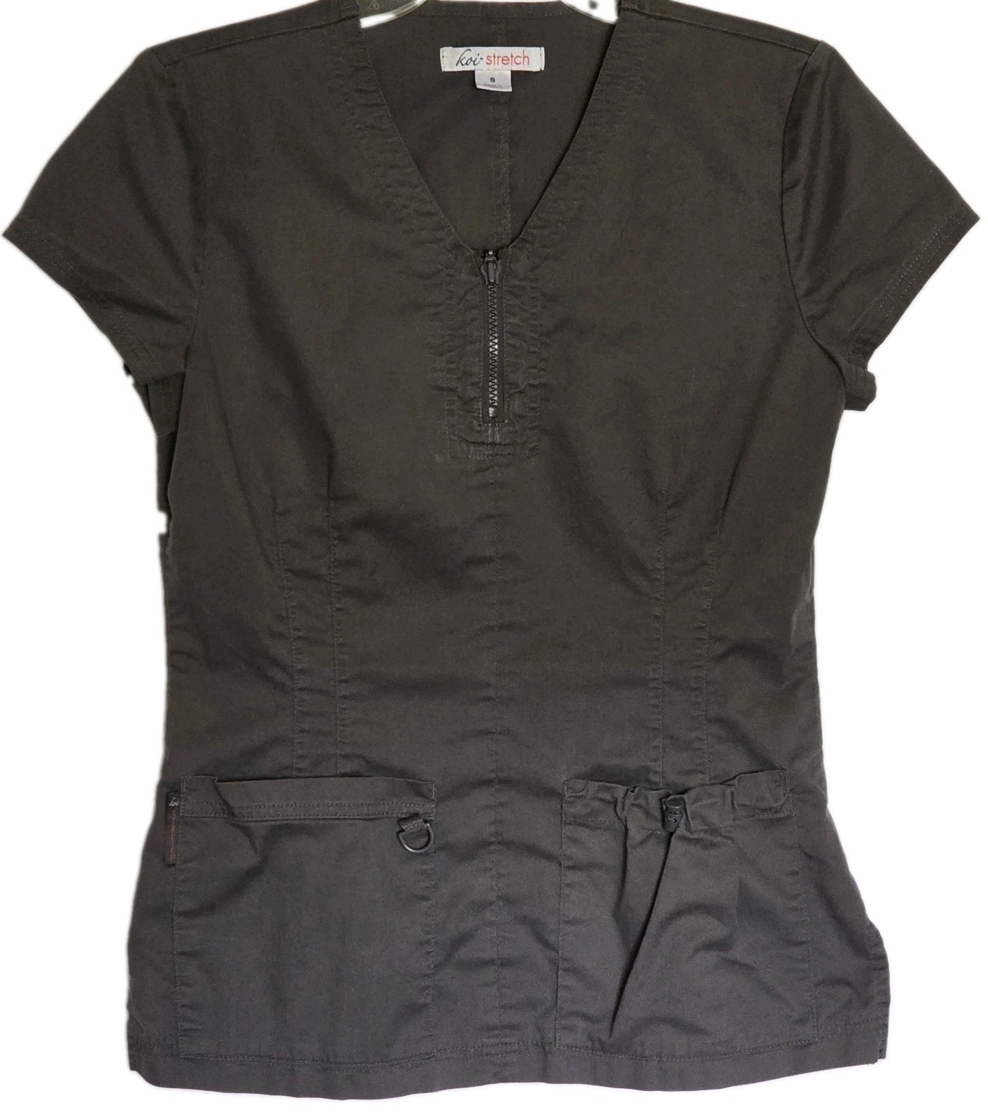 Lot of 2 Koi Womens Scrub Tops Size Small Pockets 1 Animal Print 1 Solid Gray