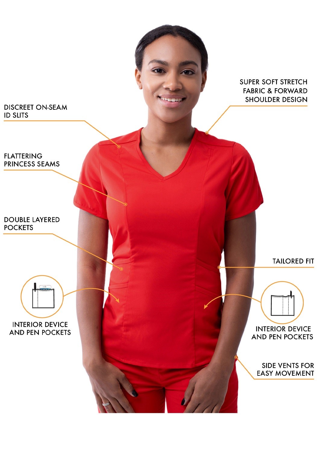 Adar Pro Modern Athletic Women Modern V-Neck Scrub Top & Scrub Pants