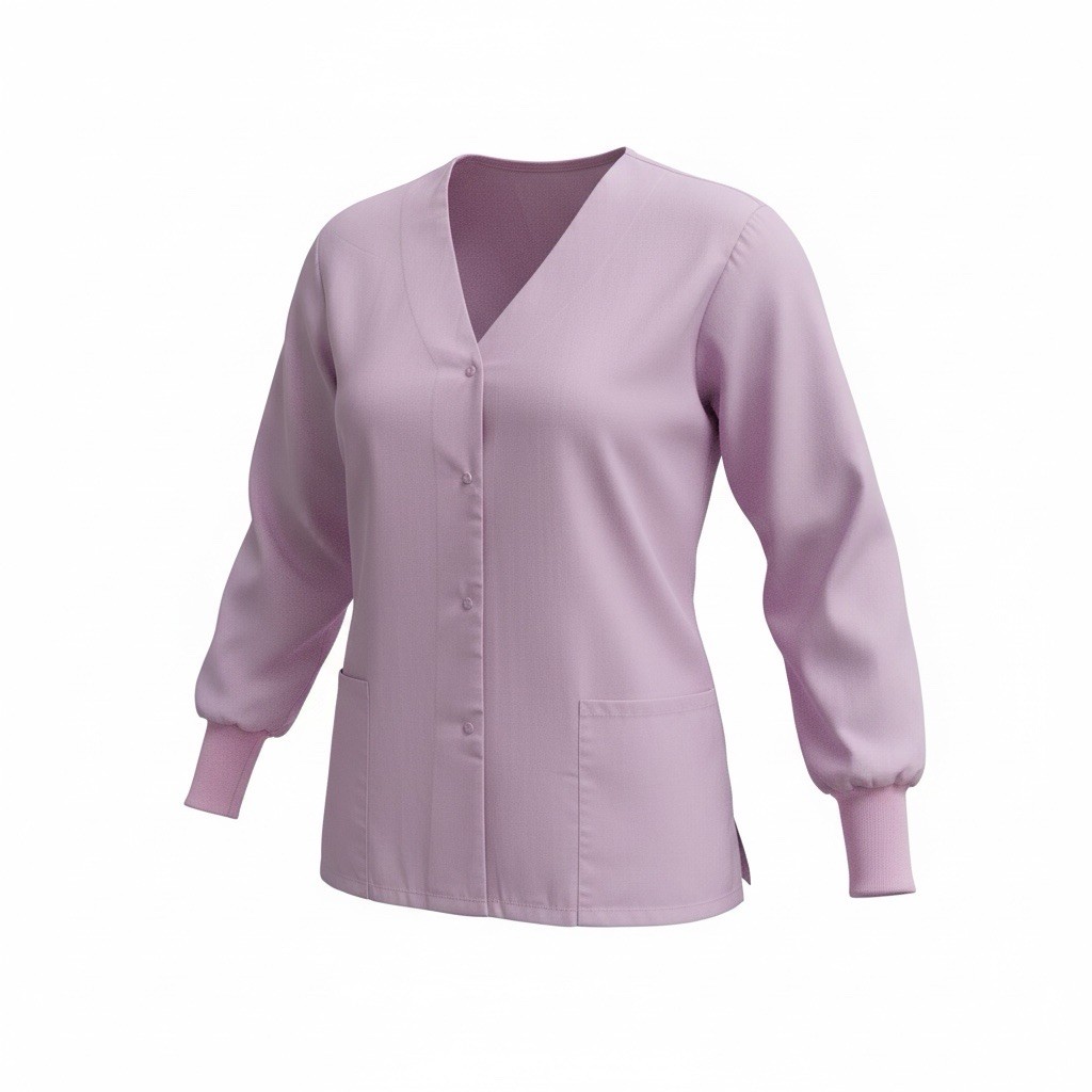 Womens Scrub Jacket Size Medium Cuffed Sleeve Snap Front 2 Pockets Light Purple