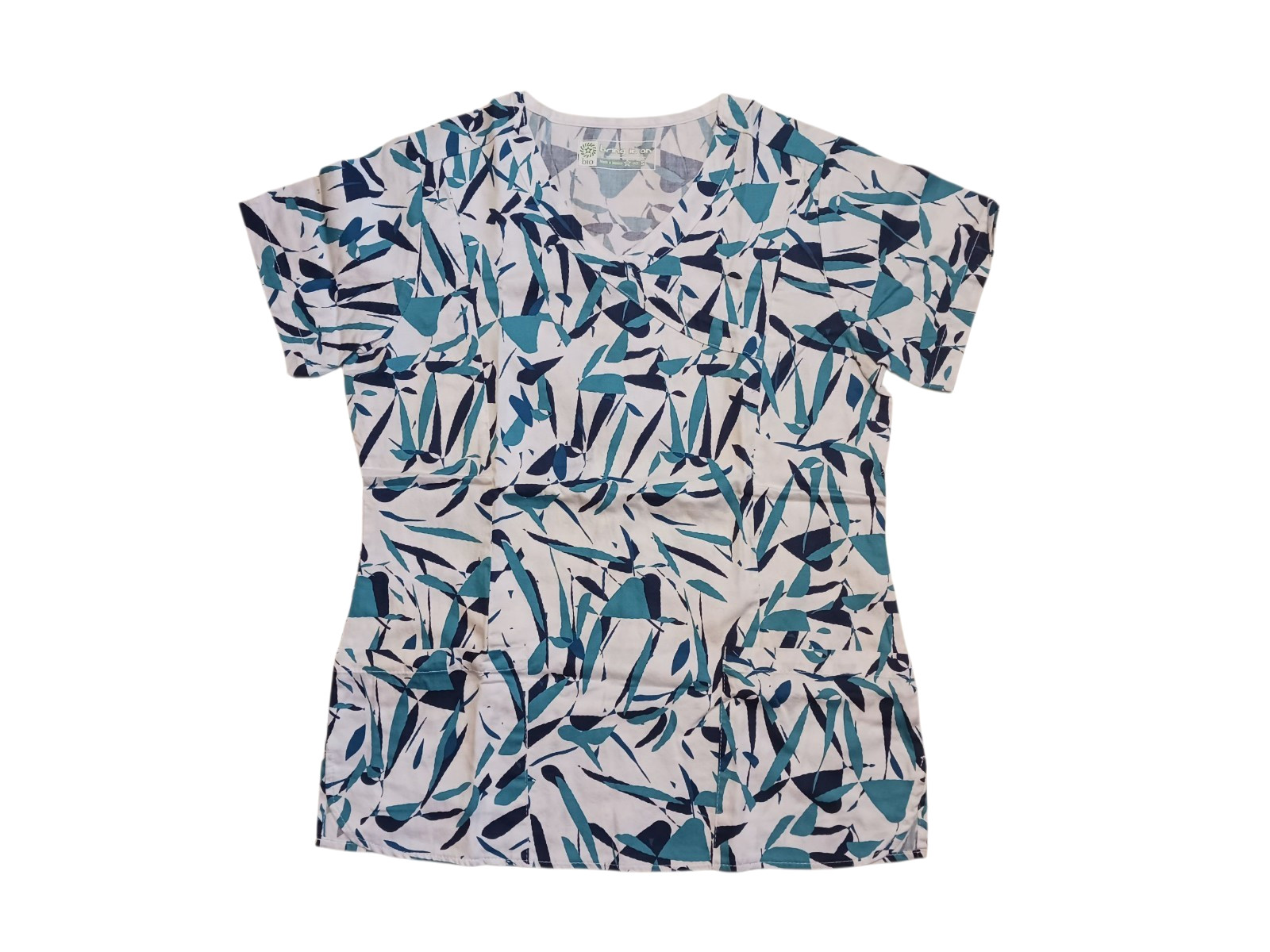 Bio Bring It On Scrub Top Size S Womens Medical Nurse Vet Tech Tropical Colorful