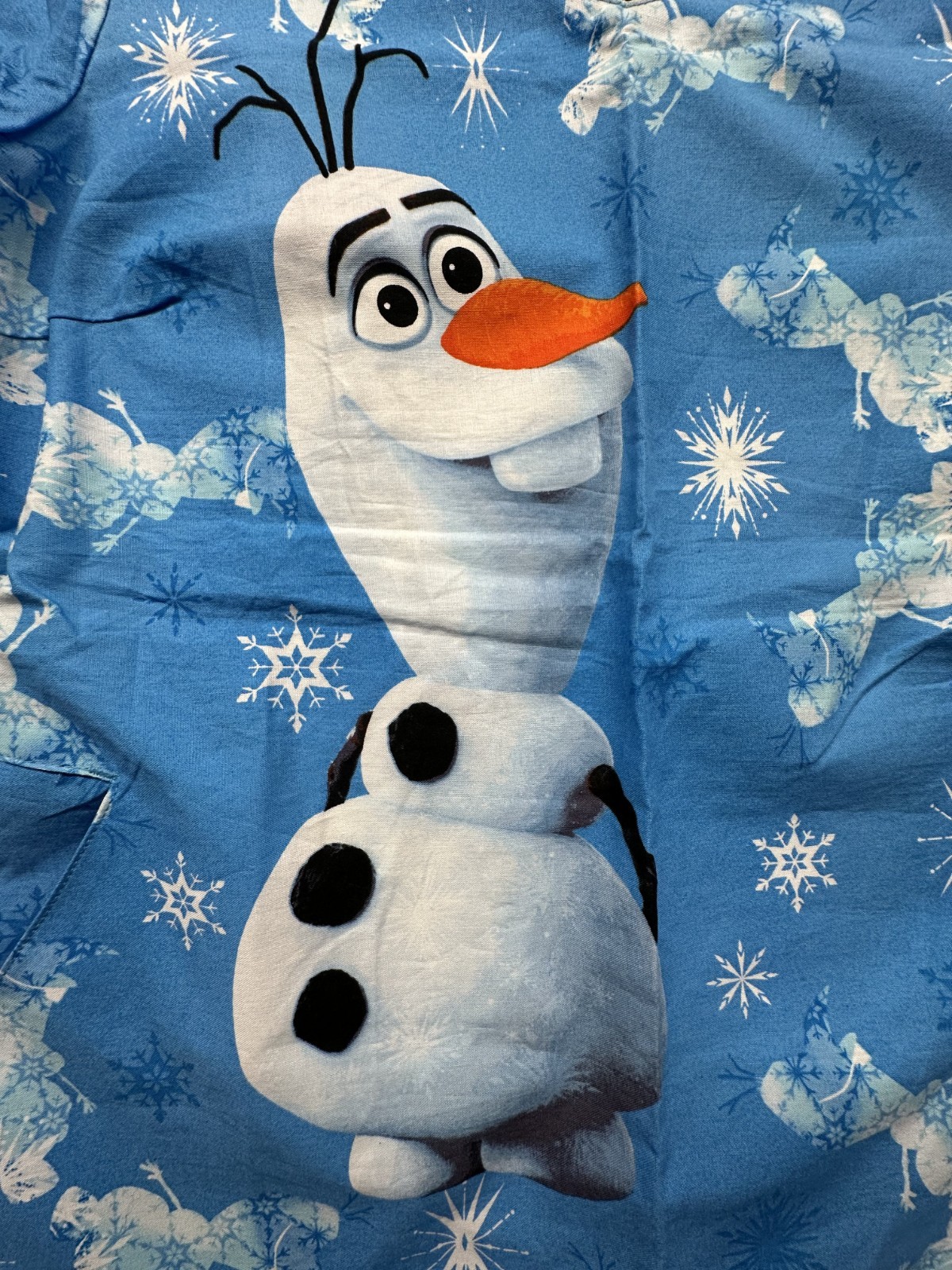 Olaf Tooniforms Licensed Frozen V Neck Scrub Top (TF626 FZIB), Size Small.