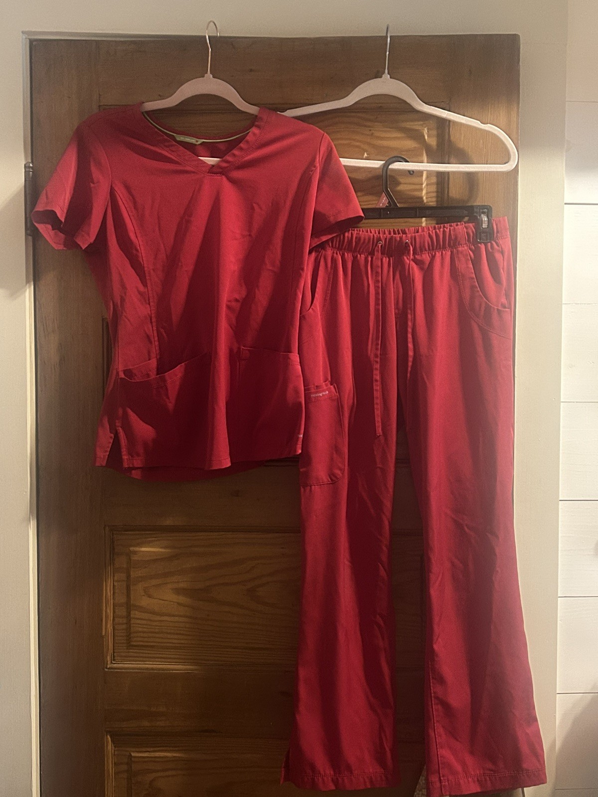 HH Works Healing Hands Womens RED Scrub Set EXTRA SMALL PETIT PANTS & XXS TOP