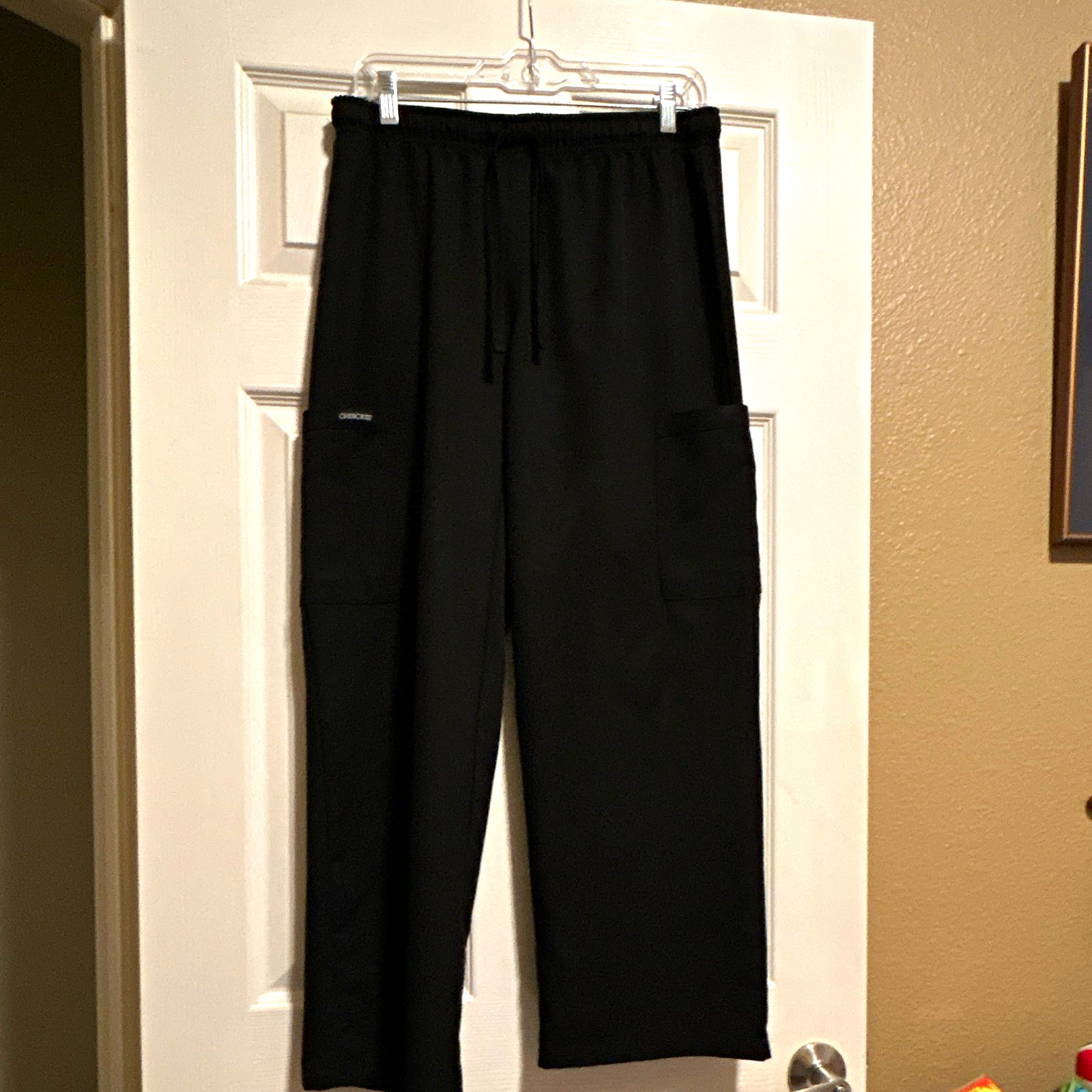 Cherokee Unisex Black Solid Scrub Pants M Polyester Drawstring Waist