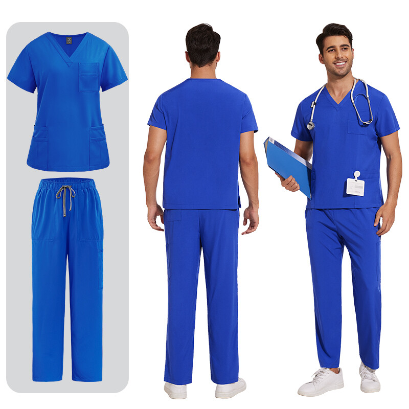 New Nurse Uniform Women Men Scrub Set V-Neck Top Straight Cargo Pants Summer