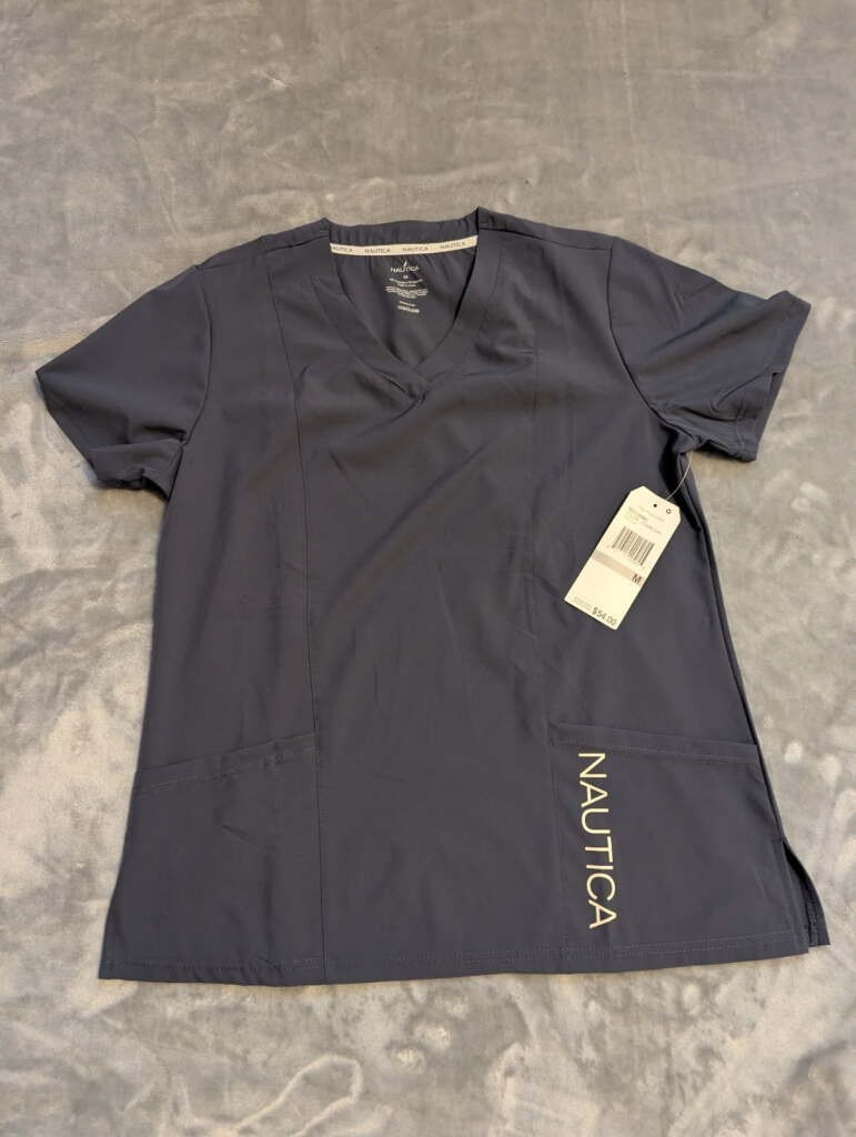 Nautica Charcoal Gray Scrub Top with pockets, Pick your size. New With Tags