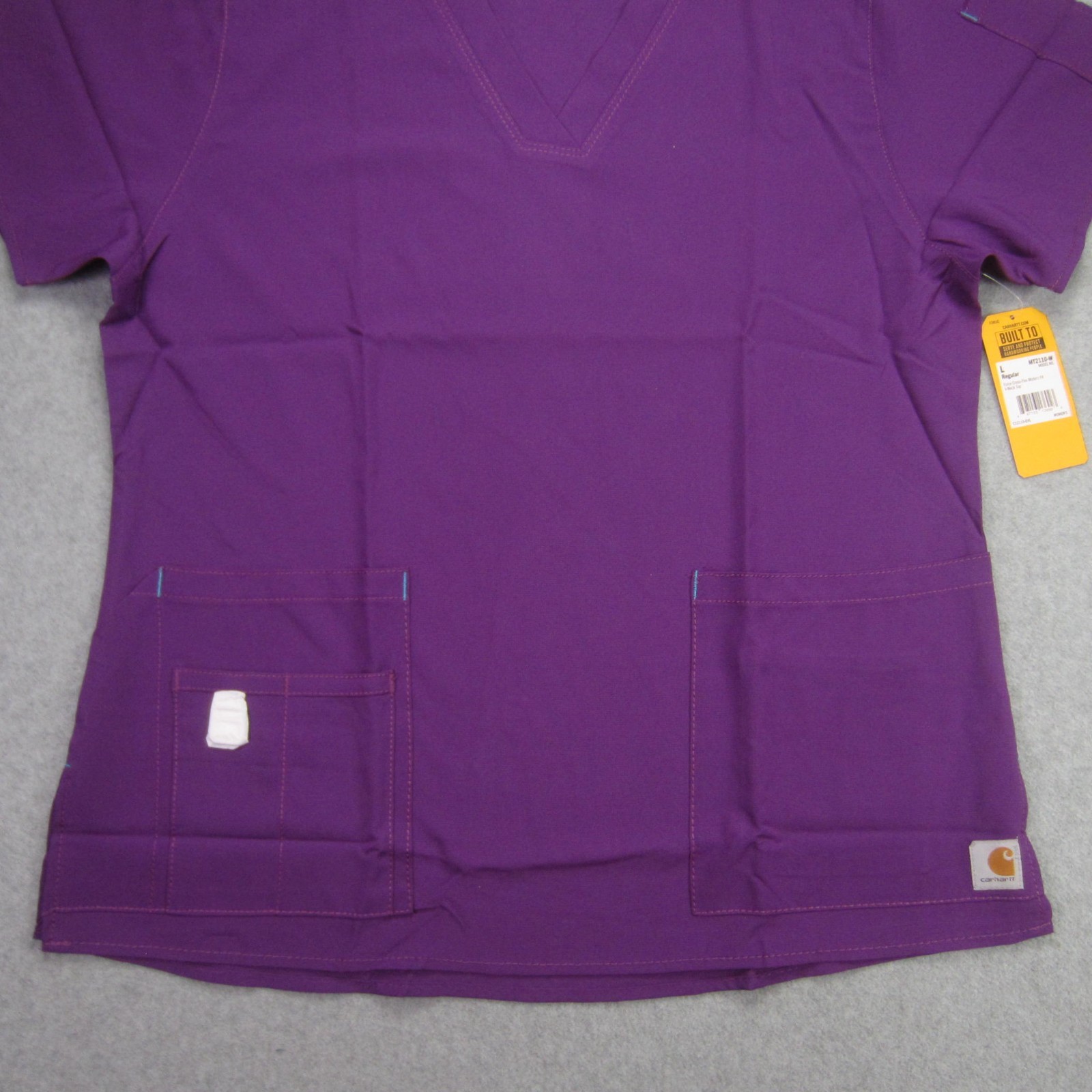 Carhartt Force Scrub Womens Large Purple Cross-Flex Modern Fit V Neck Top