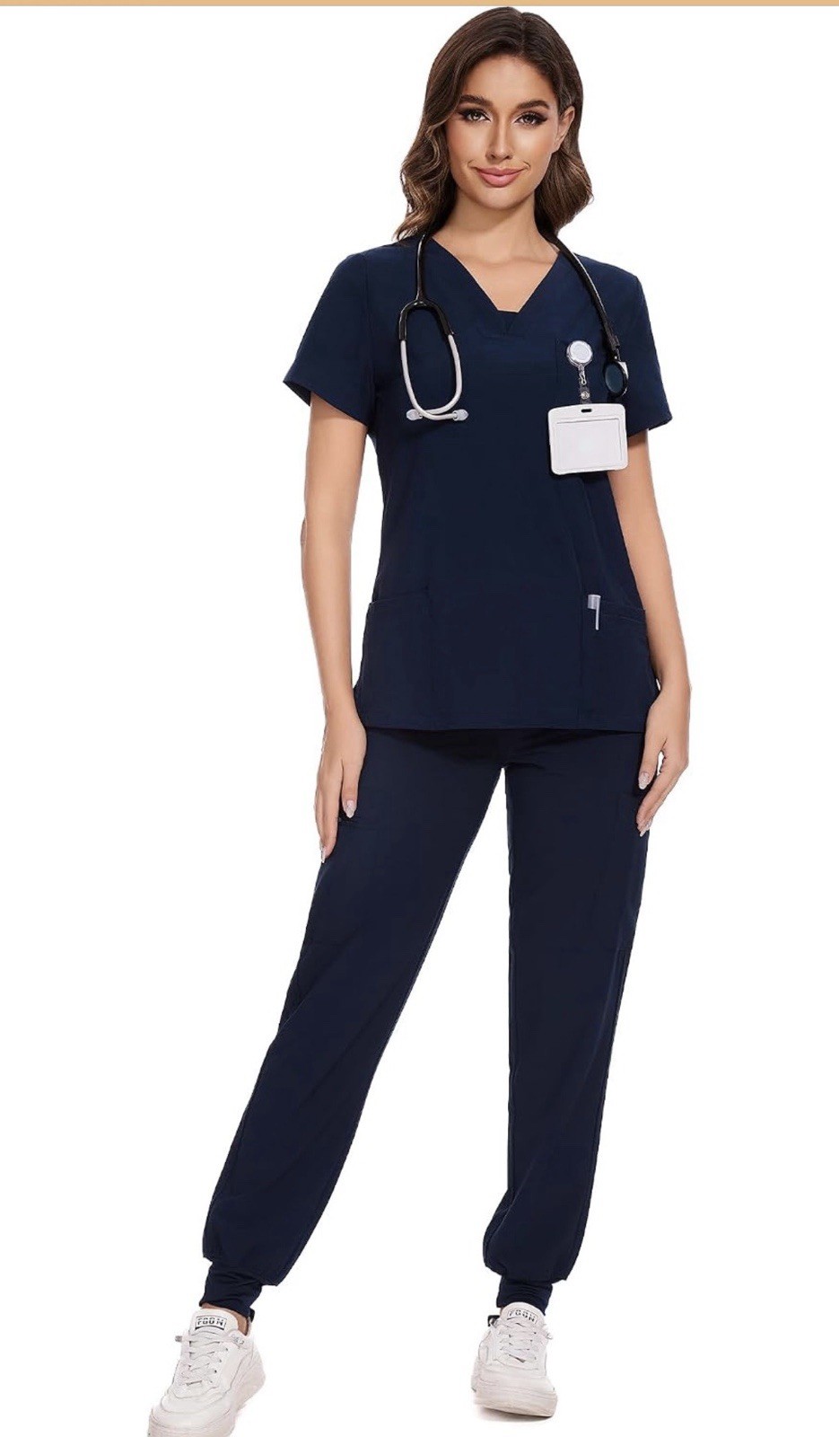 Cozy Fit Scrubs Navy Blue Neck Cargo Pants Water Resistant,workday Utility,set