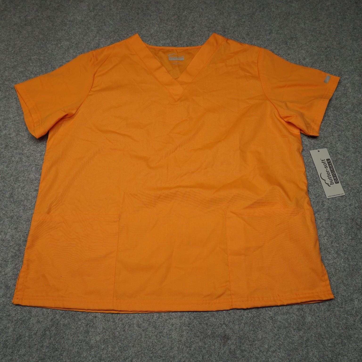 Butter-Soft Originals Scrub Top Size Large V-Neck Orange Pockets New