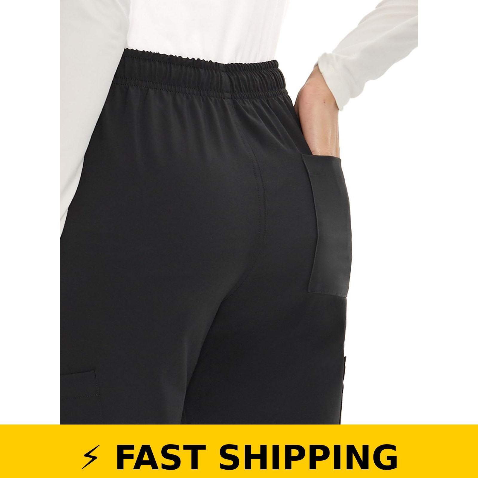COZYFIT Scrubs for Women – V-Neck Top & Straight Leg Pants, Black, M