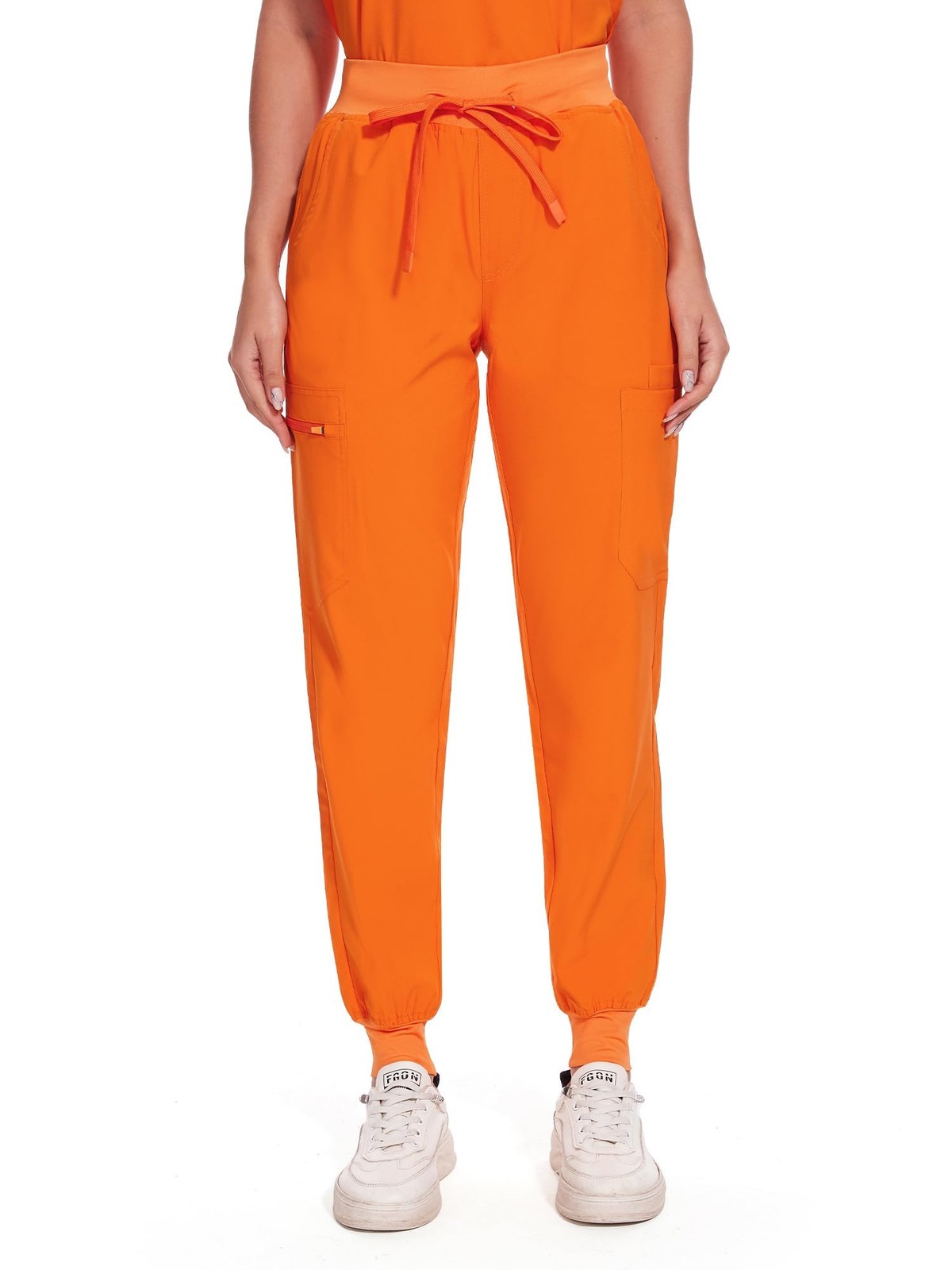 Women’s Scrub Pants, Drawstring Cargo Pants, Orange, M