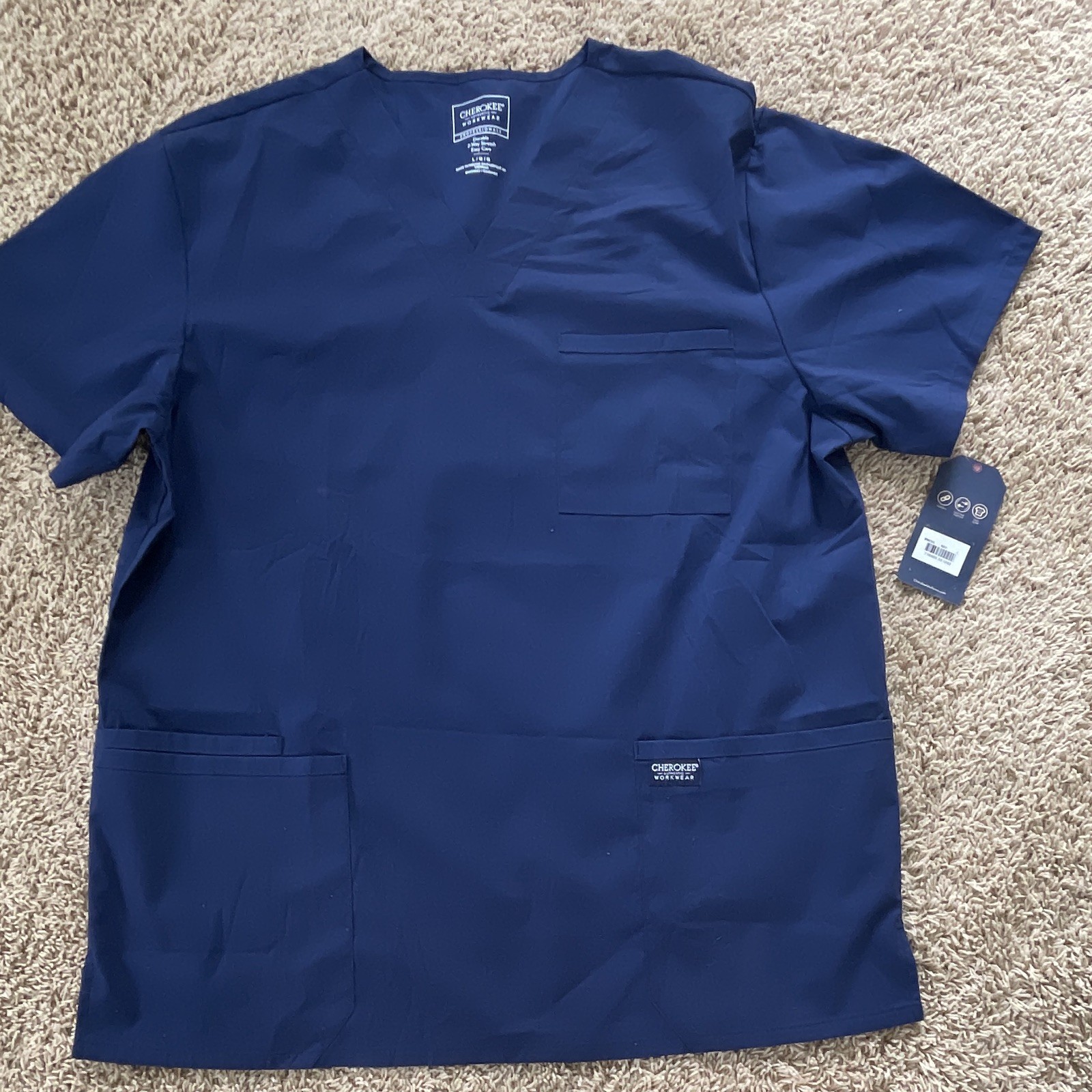 Cherokee WorkwearMens V-Neck Scrub Top Navy Solid L Polyester Blend WW695