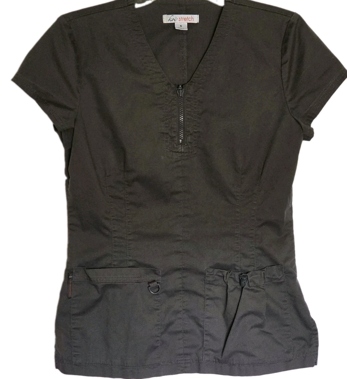 Lot of 2 Koi Womens Scrub Tops Size Small Pockets 1 Animal Print 1 Solid Gray