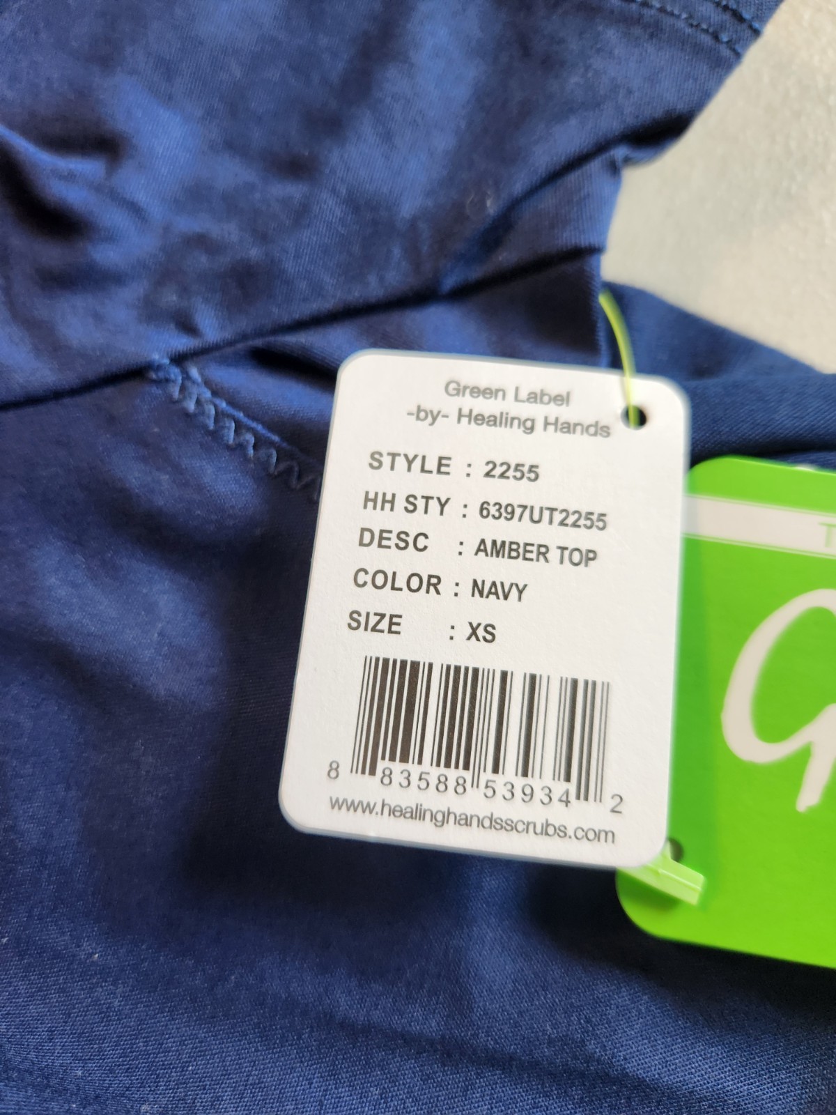 Healing Hands Green Label Amber Scrub Top 2255 Size XS Womens Navy with Tencel