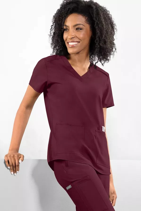 Women’s Solid Medical V-Neck Scrub Top and Jogger pant set-Wine-Medium