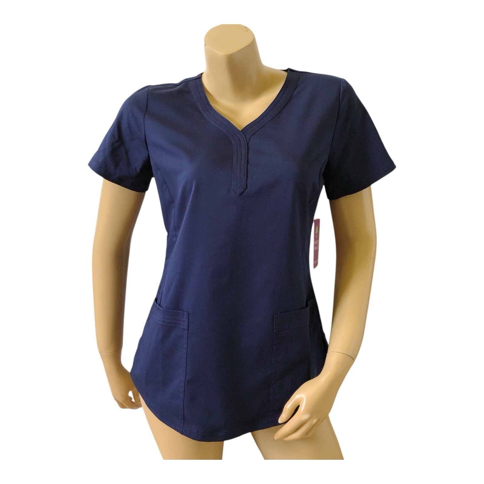 Healing Hands Purple Label Womens Scrub Top S Navy Blue Triple Needle Y Neck NWT