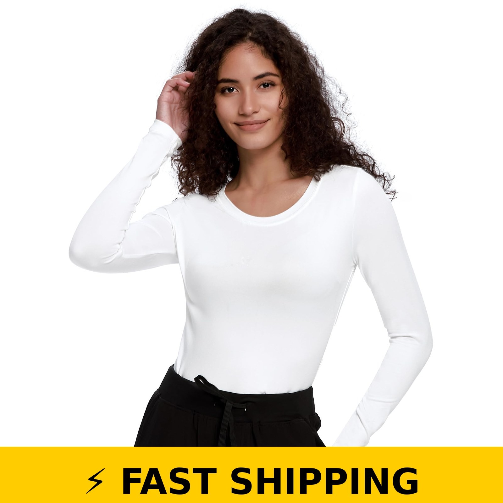 COZYFIT Women’s Long Sleeve Underscrub – Soft White Tee, Size M