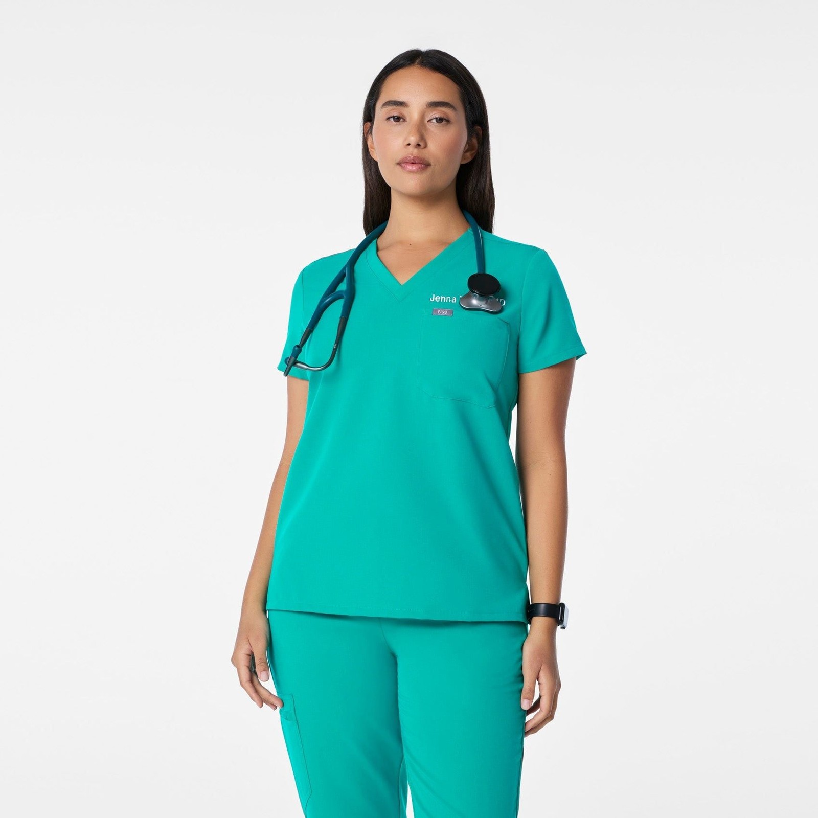 FIGS Women’s Catarina One-Pocket V-Neck Scrub Top in Lagoon Size Medium
