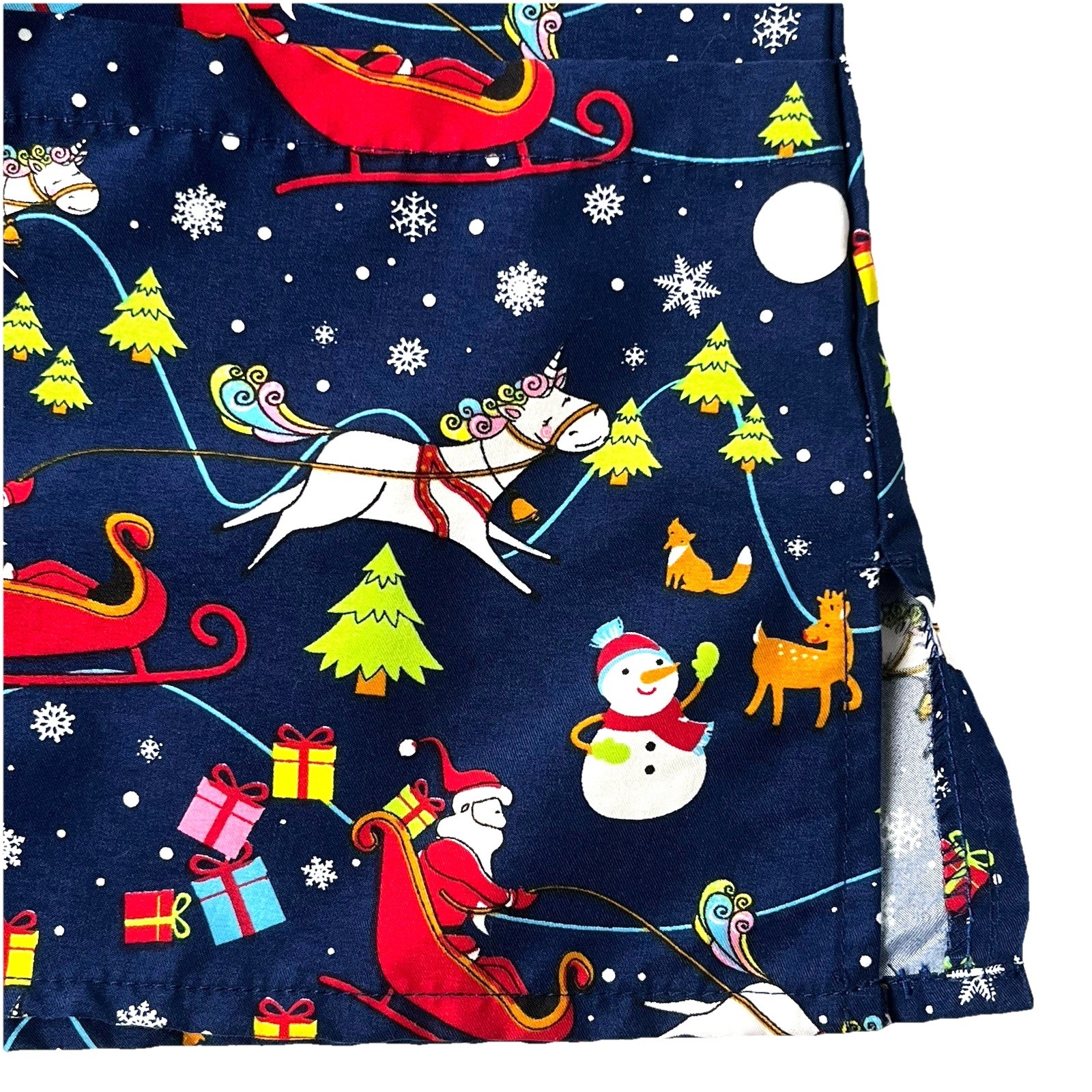 Serene Uniforms Womens Scrub Top L Blue S/S Festive Christmas Santa Unicorns