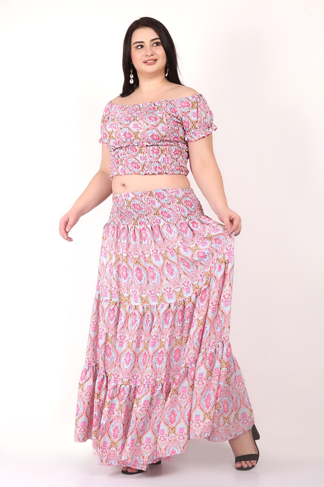 Women Two Piece Co ord Set Off shoulder Top & Flary Printed Skirt Dress Mix Lot