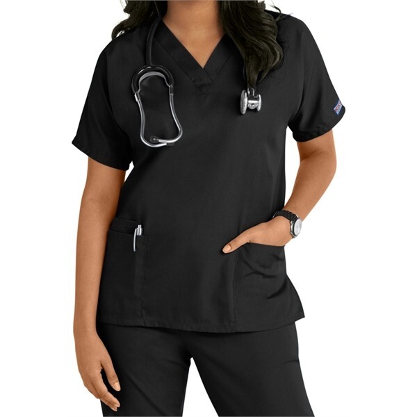 Cherokee Workwear Women’s V-Neck Black Solid Scrub Top – NWT Multiple Sizes