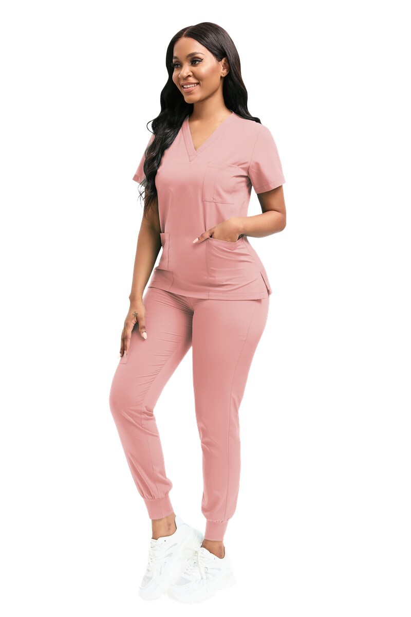 Jogger Stretch Scrub Set Women Nurse Uniform V-Neck Top Jogger Pant Hospital Spa