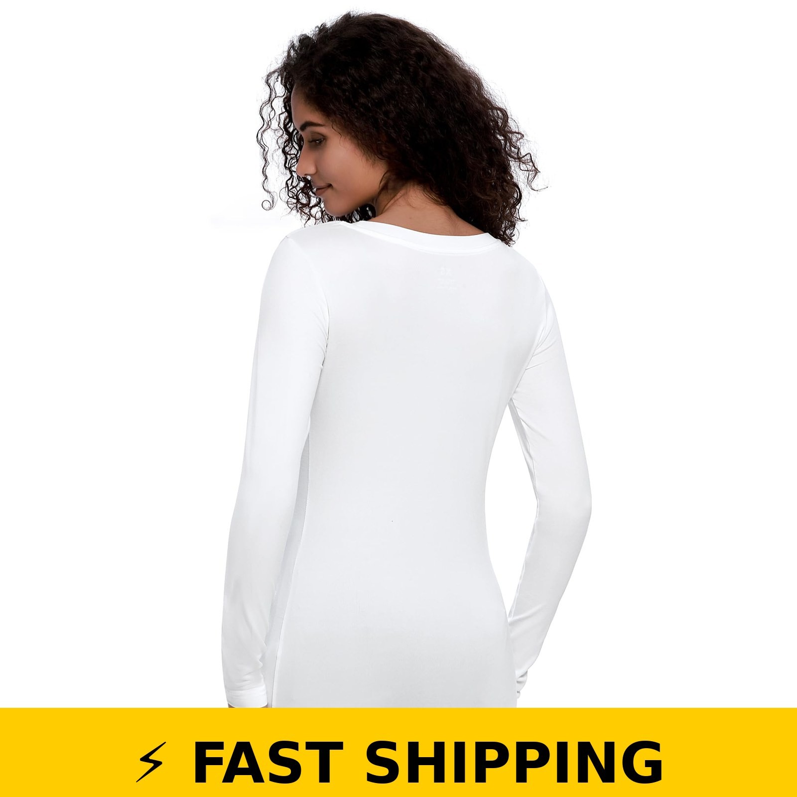 COZYFIT Women’s Long Sleeve Underscrub – Soft White Tee, Size M