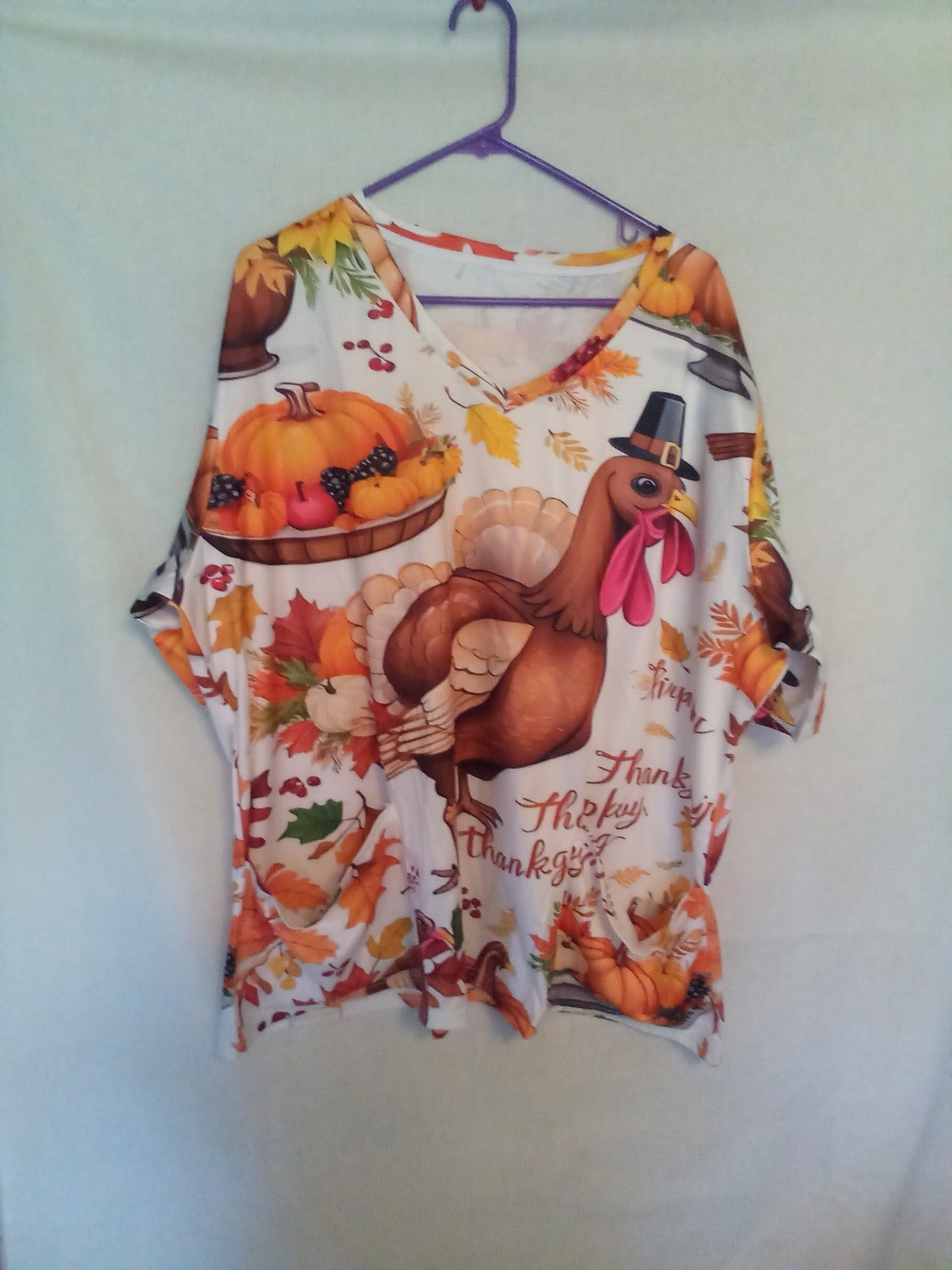 plus size scrub tops Ivory/Thanksgiving