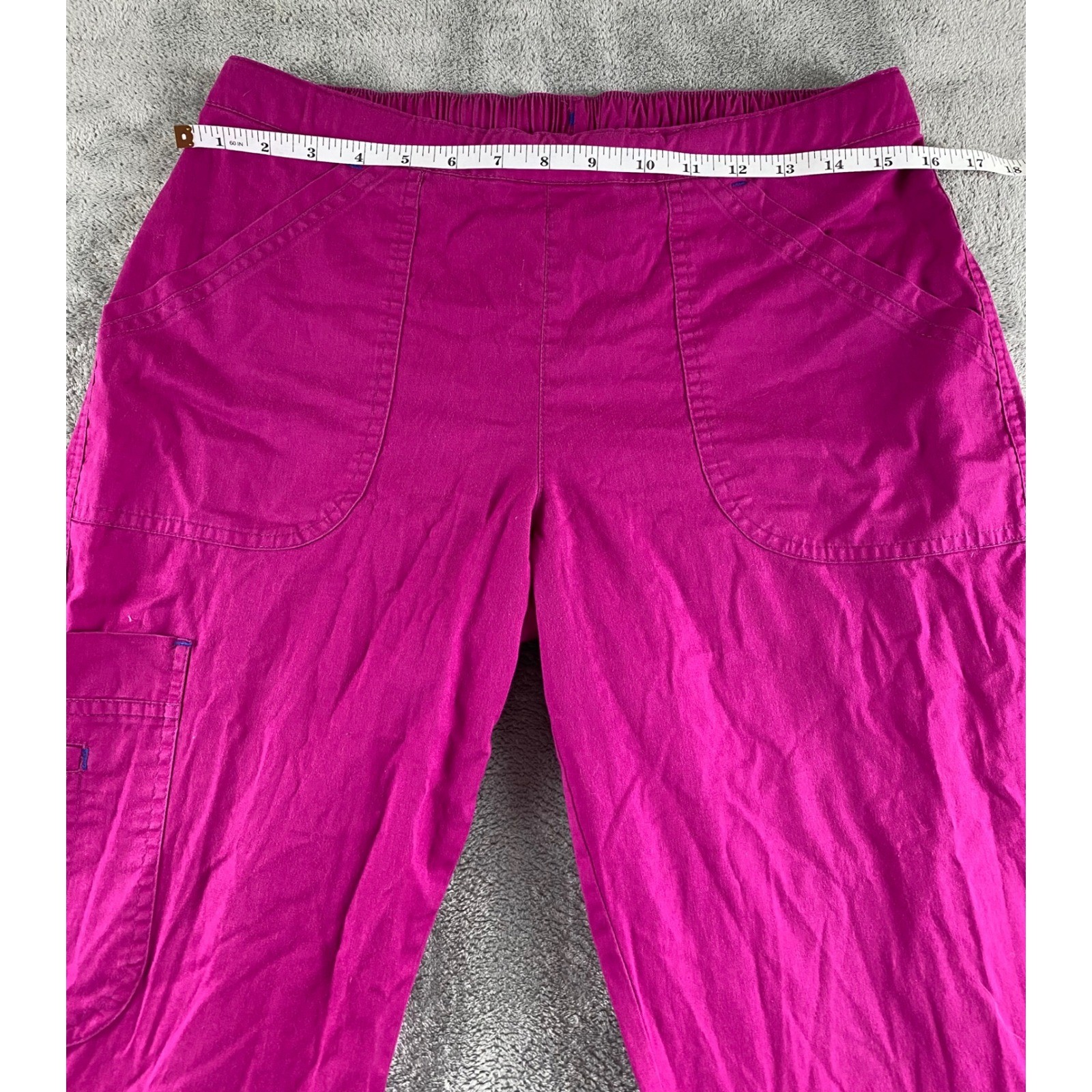 Bio Bring It On Womens Small Magenta Pink Cargo Scrub Pants Elastic Waist 19202