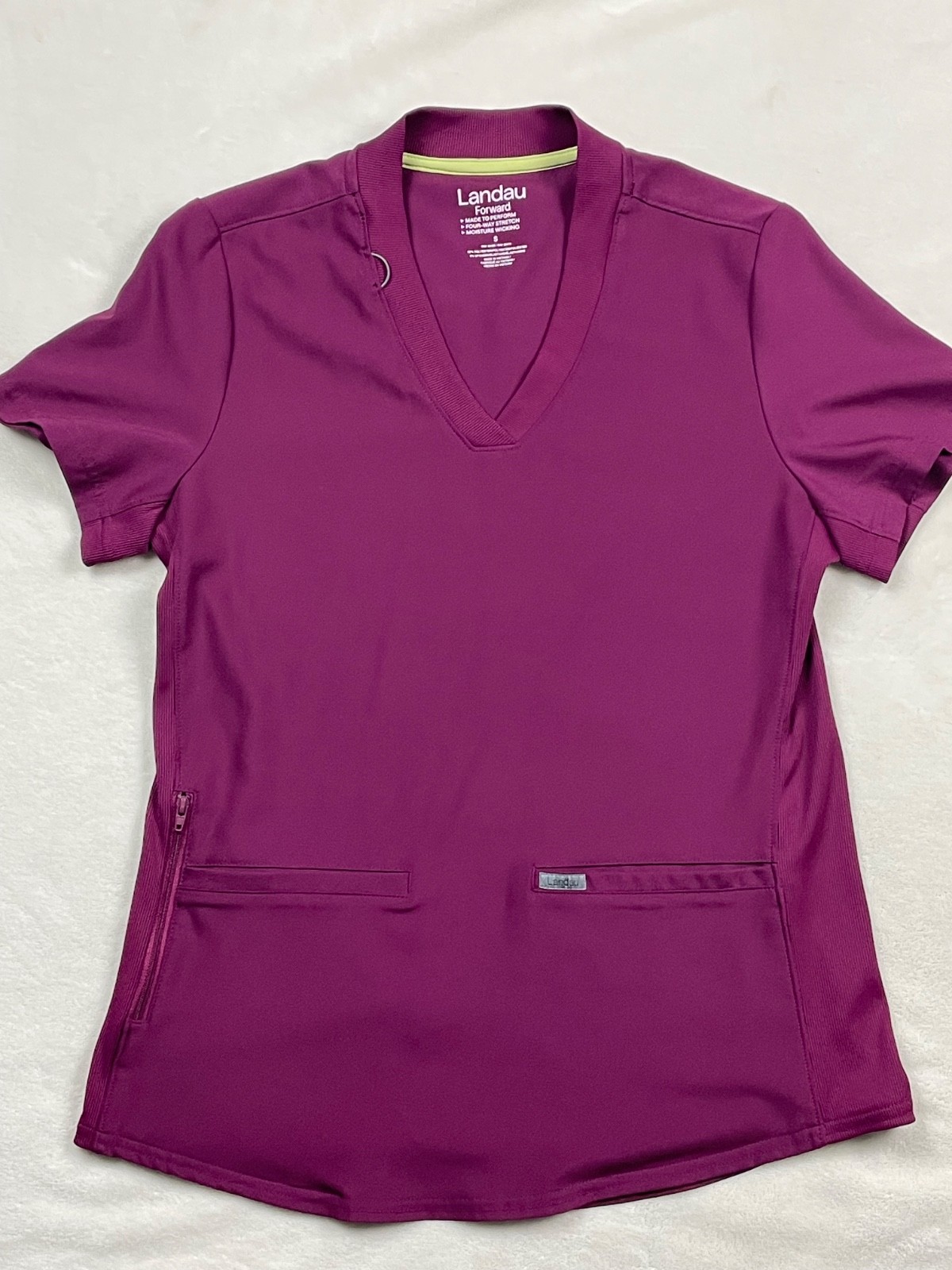Landau Forward Wine 3 Pocket V-Neck Scrubs Top Small
