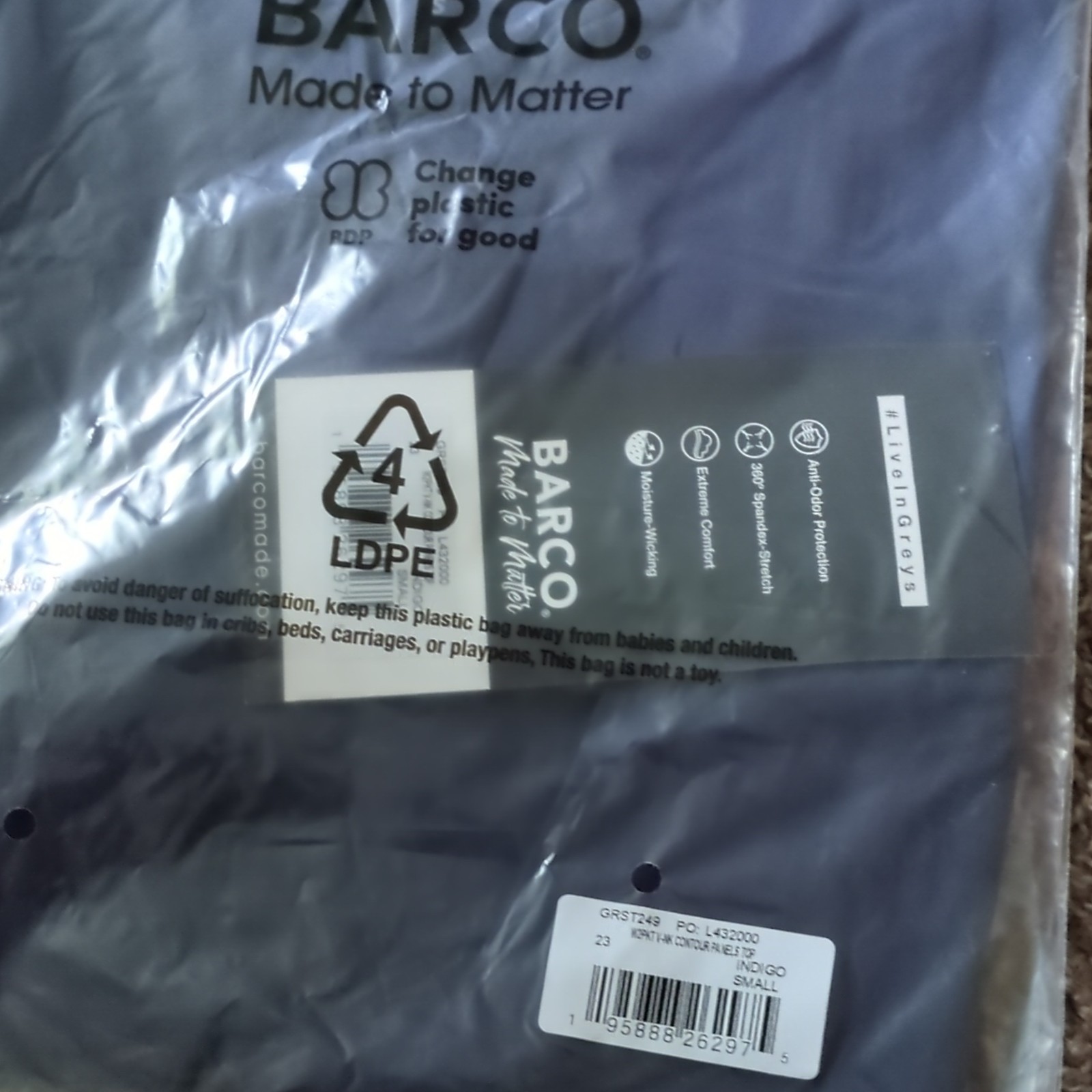 Barco Indigo Microfiber Polyester Solid Scrub Pants Women Size S GRST249