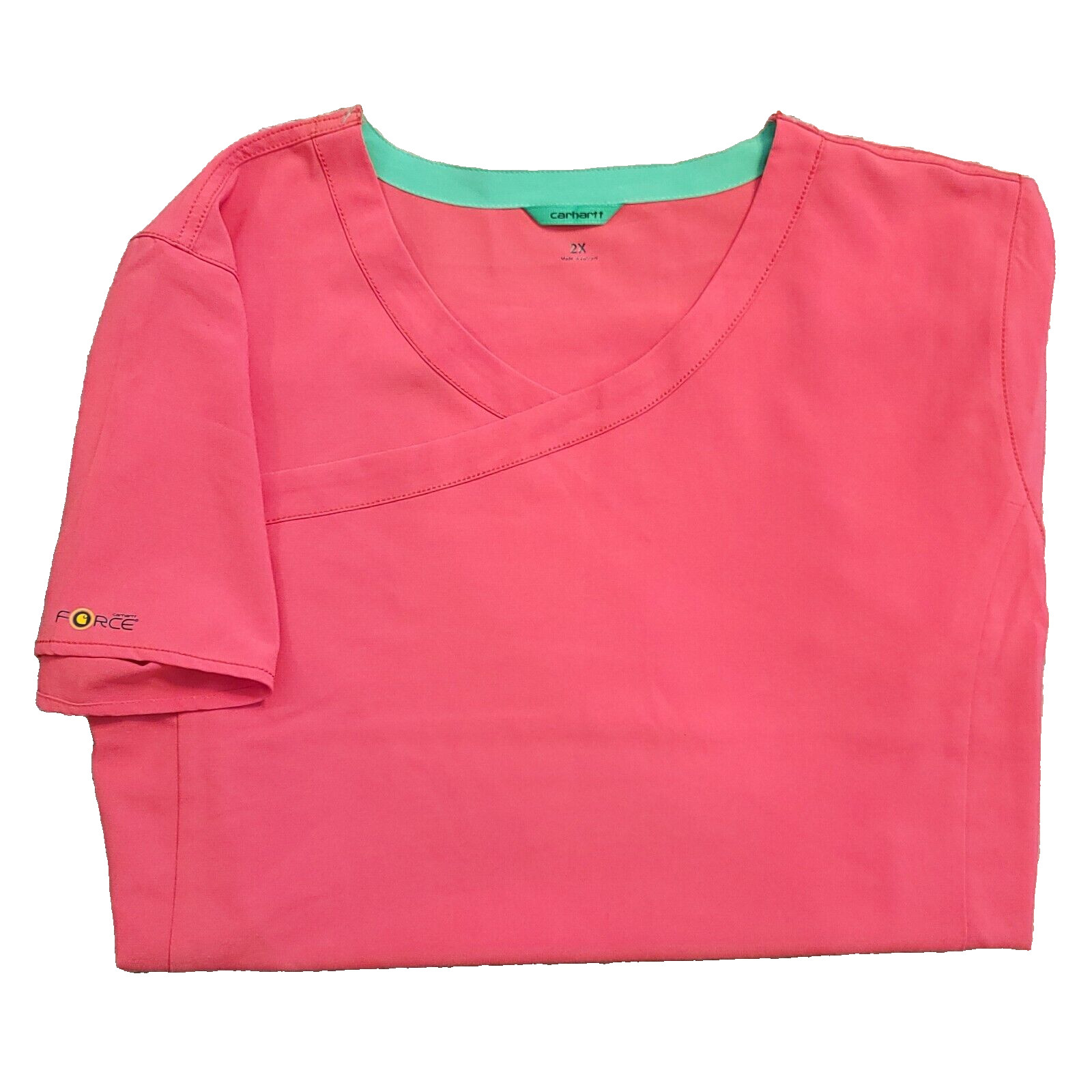 Carhartt Force Women’s Size 2X Pink Y-Neck Scrub Top C12210 3 Pockets Pen Holder
