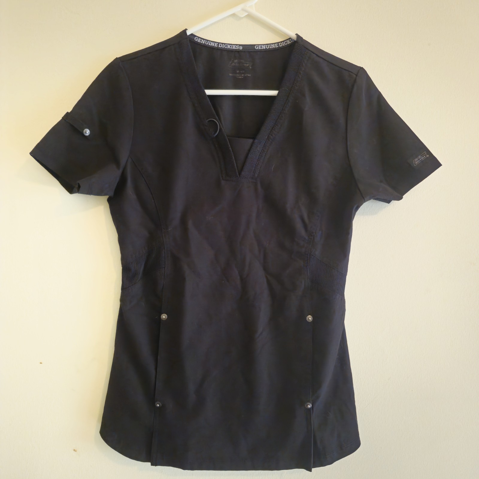 Dickies Women’s Black Solid Scrub Top Cotton Tencel Modal Short Sleeve V-Neck xs