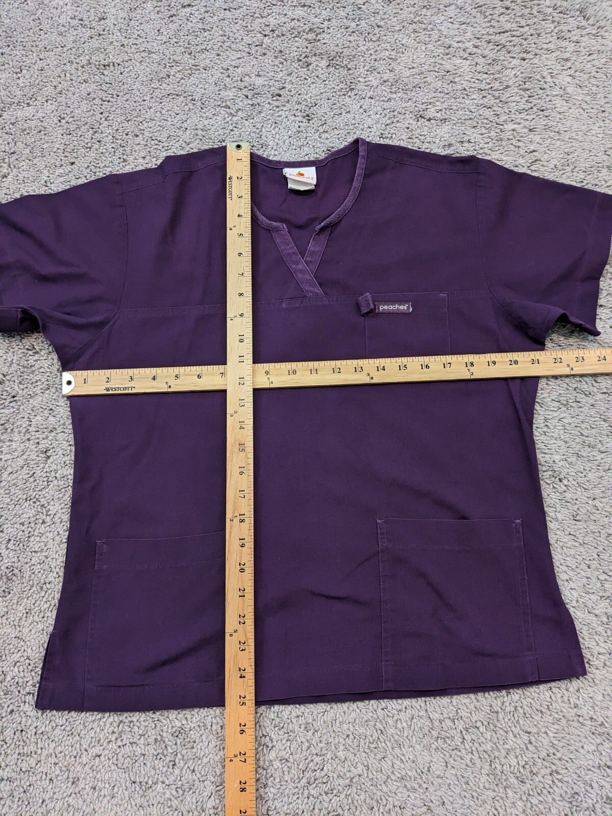 Peaches Uniforms Scrub Top Nurse Womens Large Medical Short Sleeve Purple
