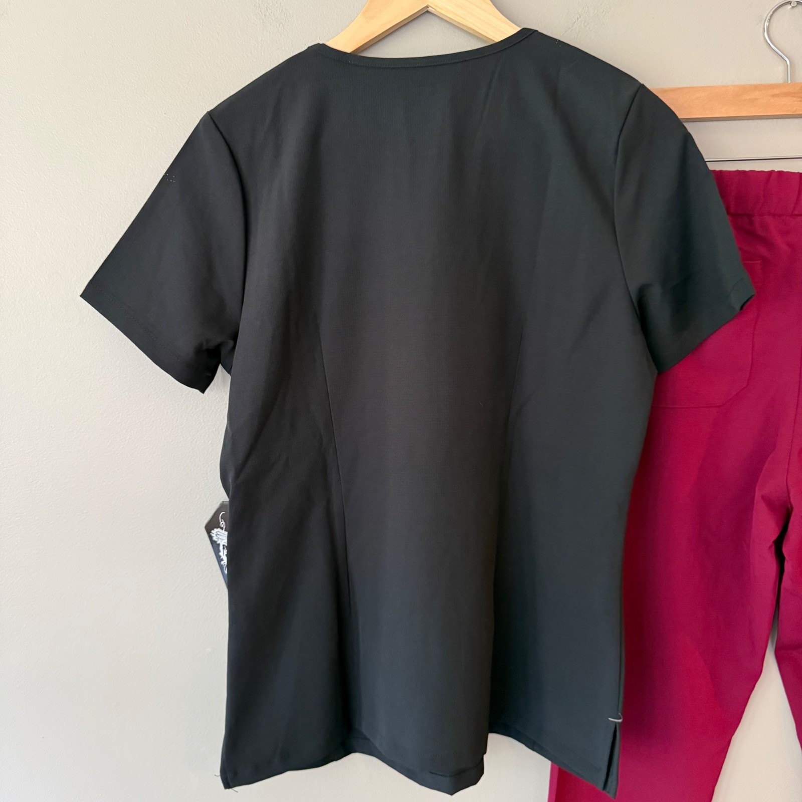 Material Girl by Medgear Scrubs Set Womens Black Top Burgundy Pants NWT Small