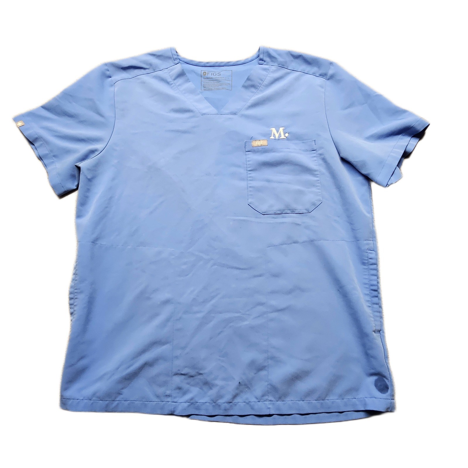 FIGS Technical Collection Scrub Top Womens L Blue Short Sleeve V-Neck Pullover