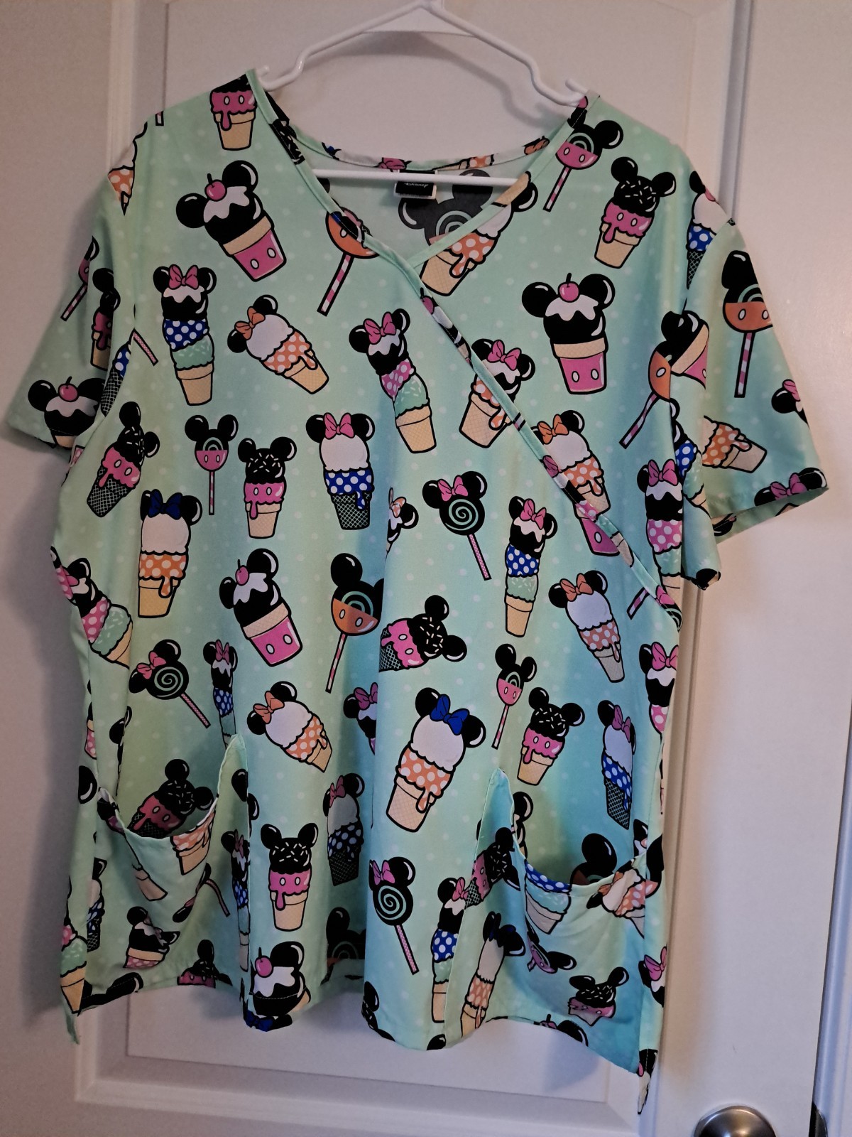 Disney Mickey Ice Cream Cones Scrub Top Women size 2XL