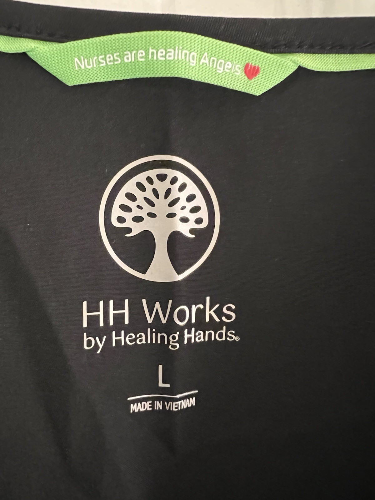 HH Works by Healing Hands Women’s Black Scrub Top L V-Neck Short Sleeve Solid