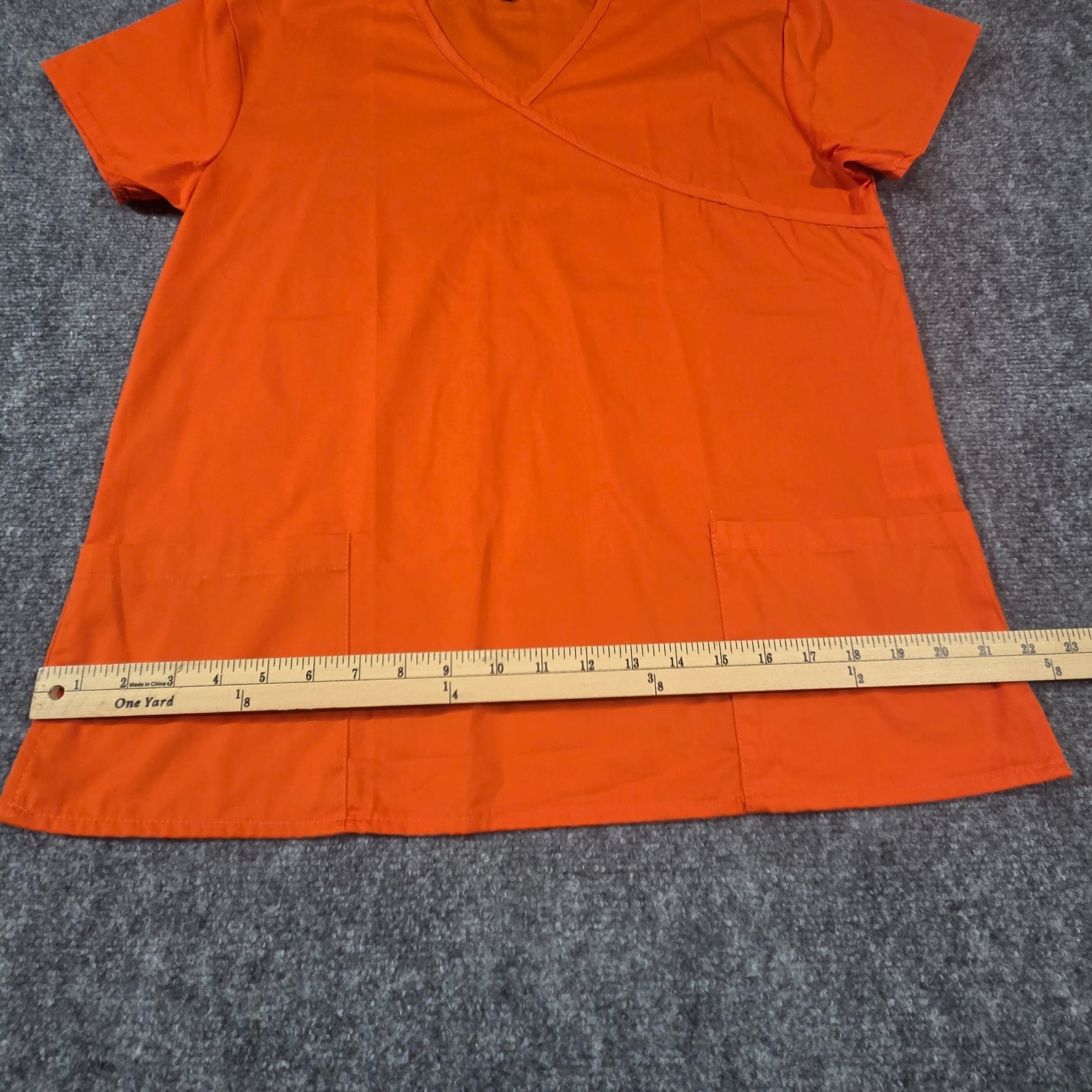Just Love – Women’s Scrub Top, Orange Solid Design Front Pockets V Neck Medium