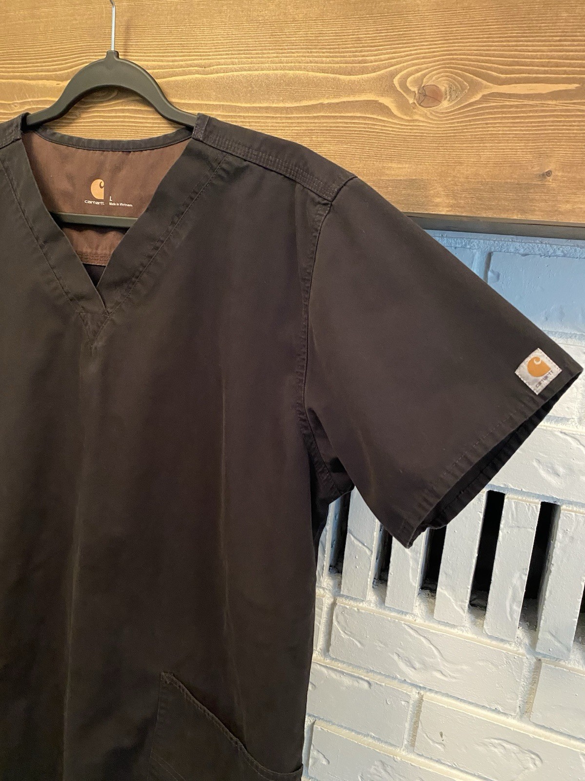 Carhartt Men’s Sz Large Scrub Top, Black Ripstop Utility Work Shirt Nurse