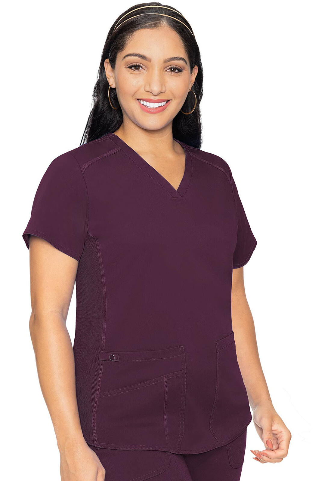 Med Couture Touch Women Scrubs V-Neck Shirttail Top MC7459 WINE Wine Free Ship