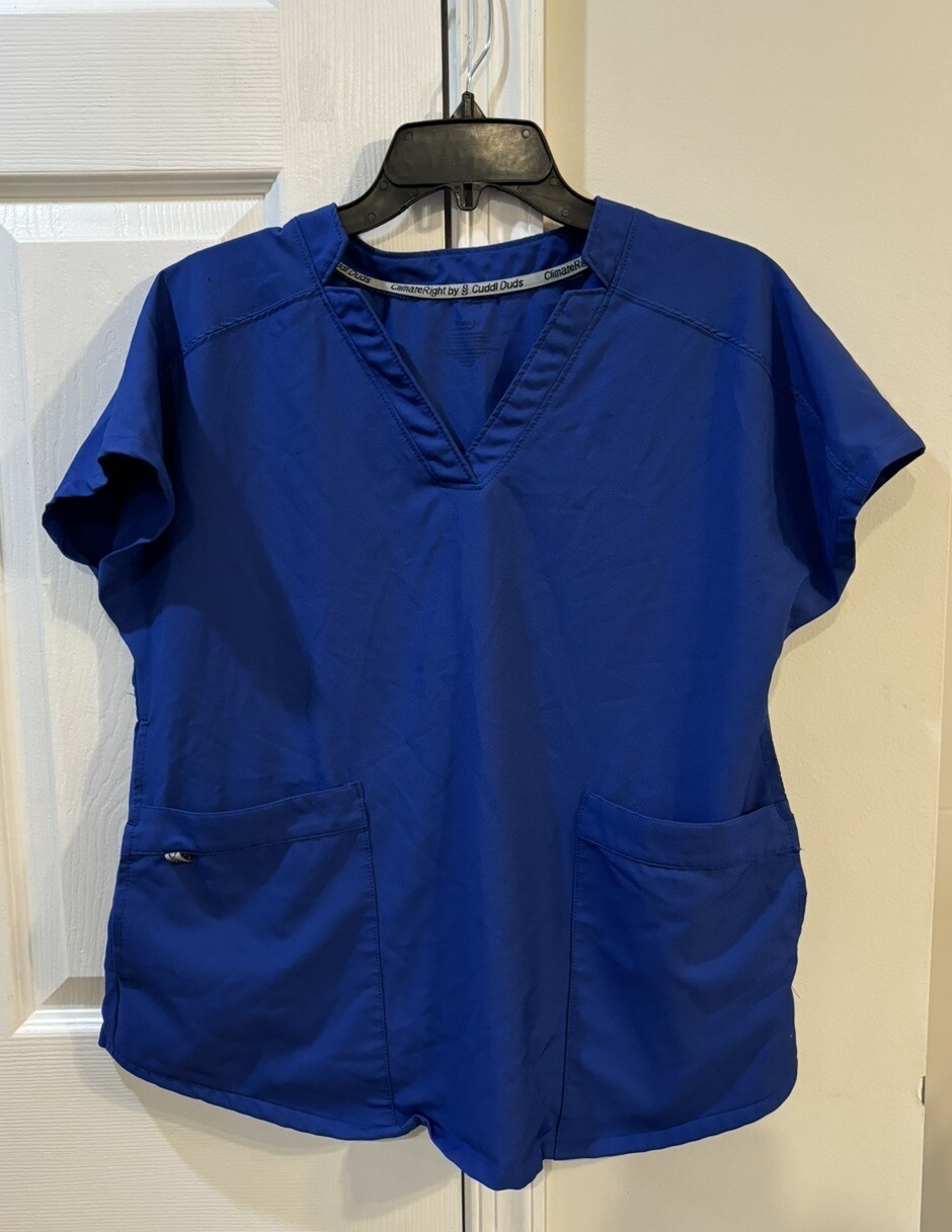 ClimateRight By Cuddl Duds Scrub Top Women’s Sz S Blue Pockets